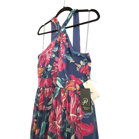Adrianna Papell Chiffon Halter Gown size 10, Multicolor Floral | NEW $249 - Picture 4 of 5
